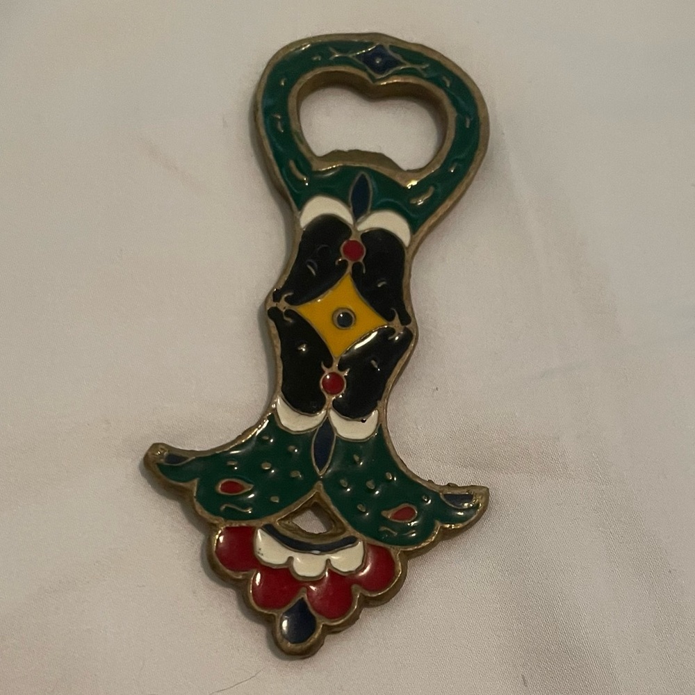 Vintage Antique hand painted ornate brass bottle opener